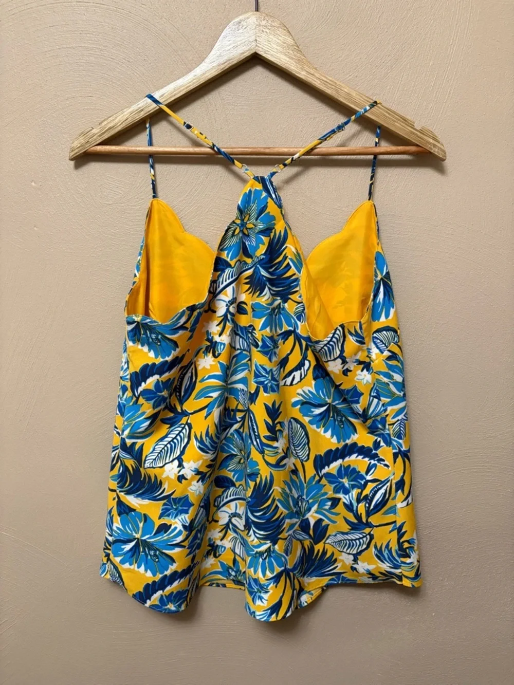 J. Crew Floral Scalloped Cami Tank Top Size 10 Yellow Blue NWT New